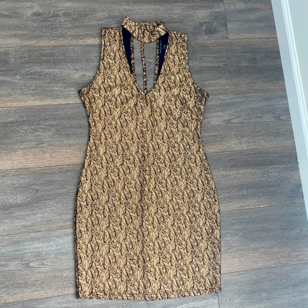 Metallic copper- rose gold super cute and sexy plunge neck dress